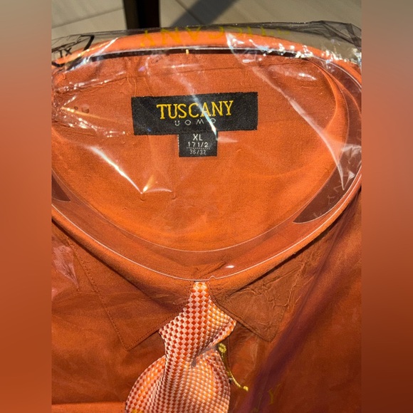 MENS TUSCANY LONG SLEEVE BUTTON DOWN ORANGE SHIRT SIZE XL - Picture 2 of 3